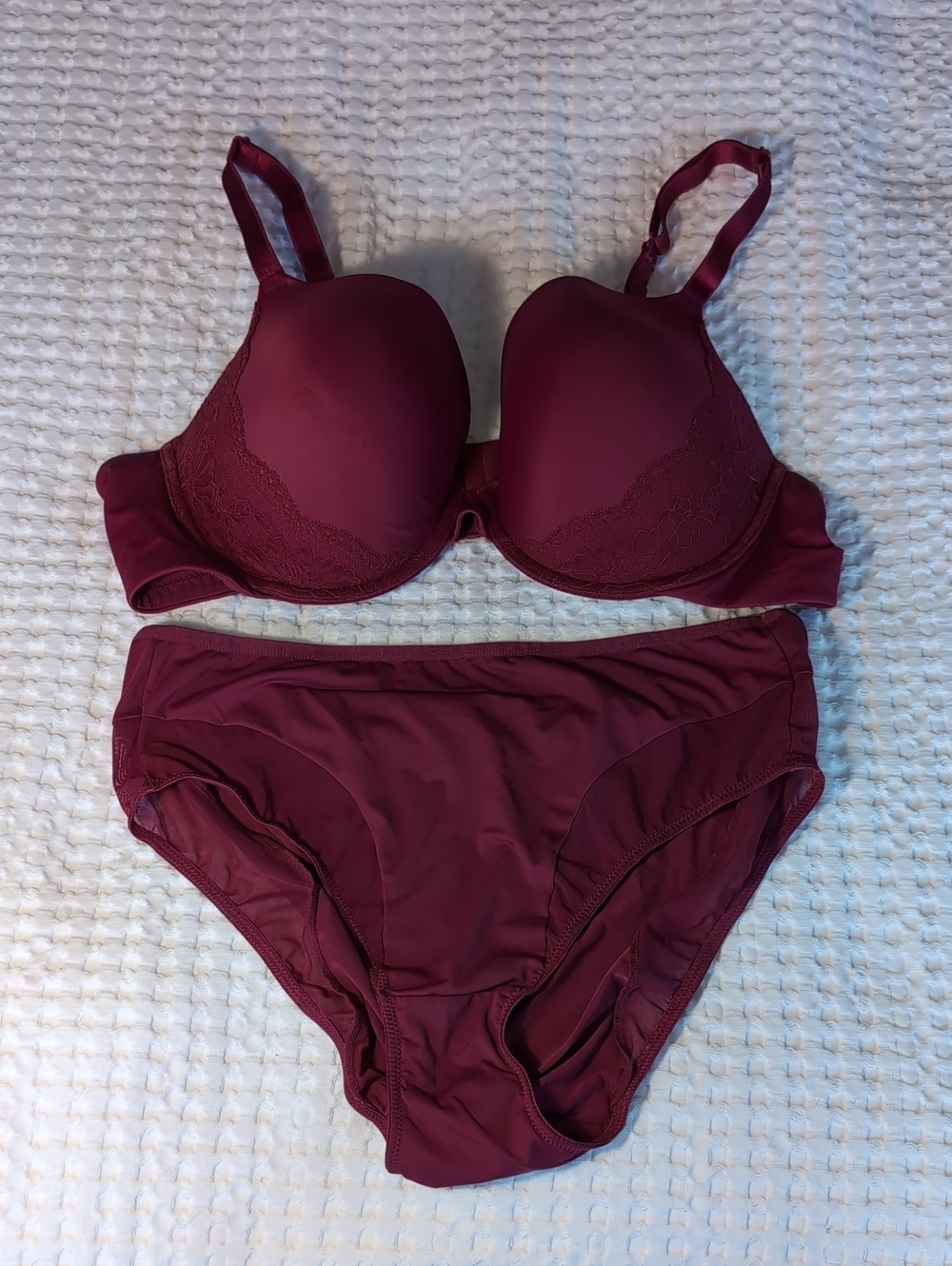 Deesse Lingerie Burgundy Lace Trim T-Shirt Bra & Brief Set